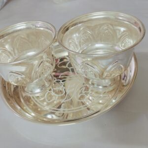 German Silver water tumbler glass set with designer plate