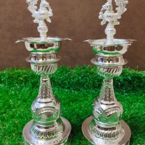 German silver Nakshi Tall Diya Set